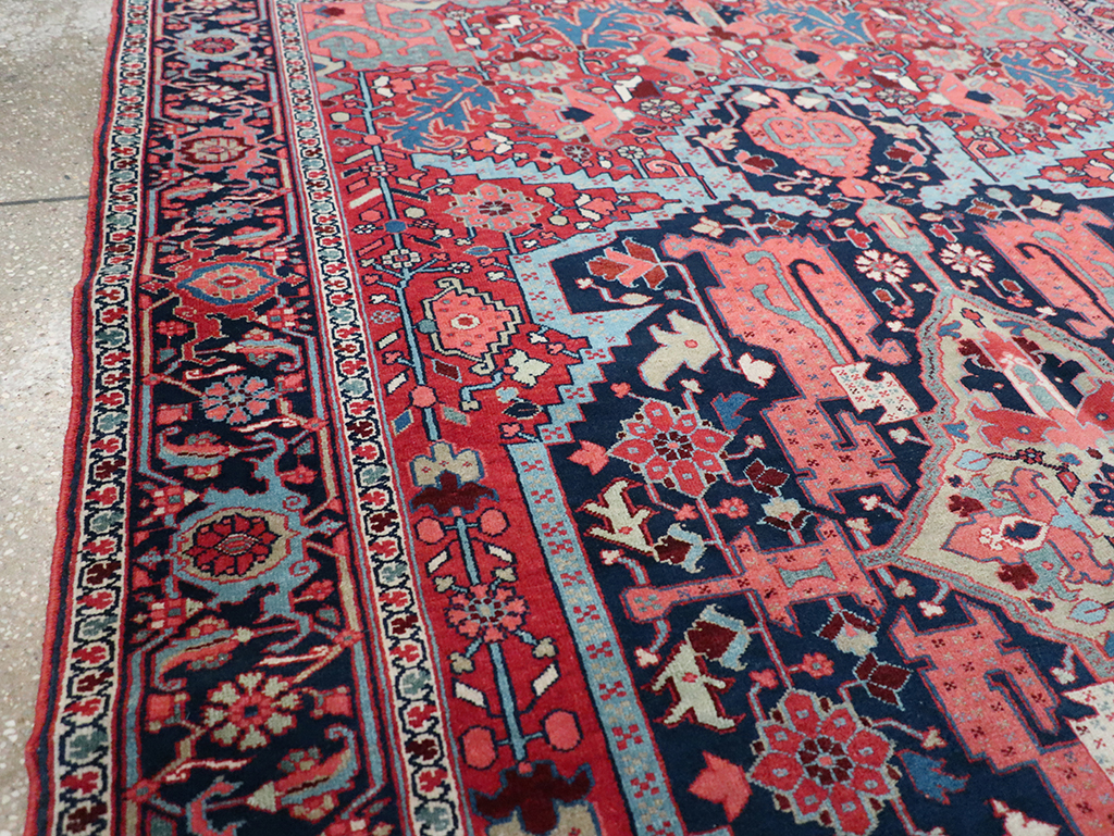 Antique Persian Heriz Accent Rug, No.33044 - Staging