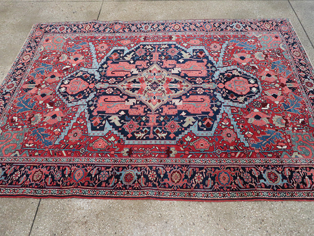 Antique Persian Heriz Accent Rug, No.33044 - Staging