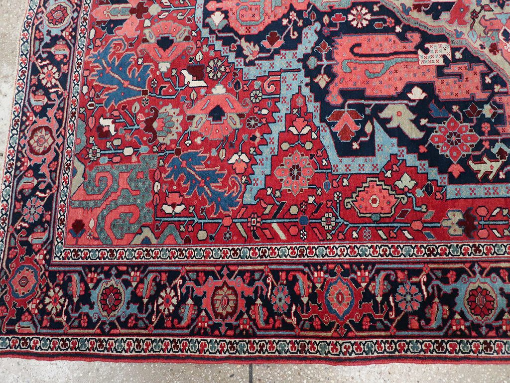 Antique Persian Heriz Accent Rug, No.33044 - Staging