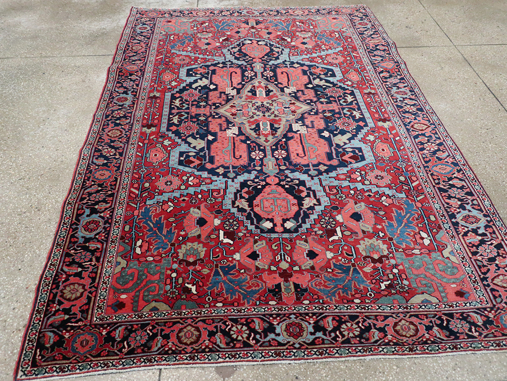 Antique Persian Heriz Accent Rug, No.33044 - Staging