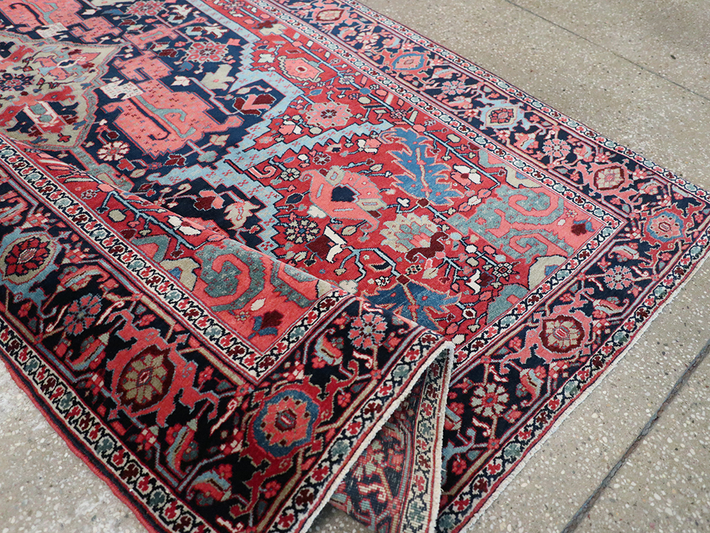 Antique Persian Heriz Accent Rug, No.33044 - Staging