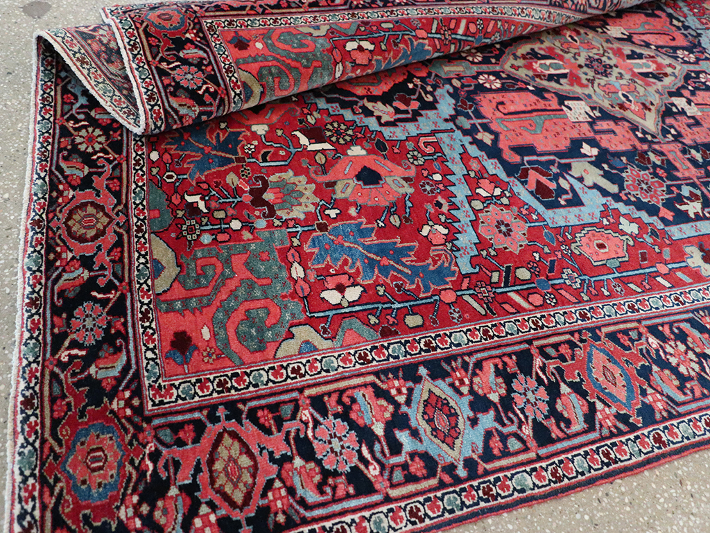 Antique Persian Heriz Accent Rug, No.33044 - Staging