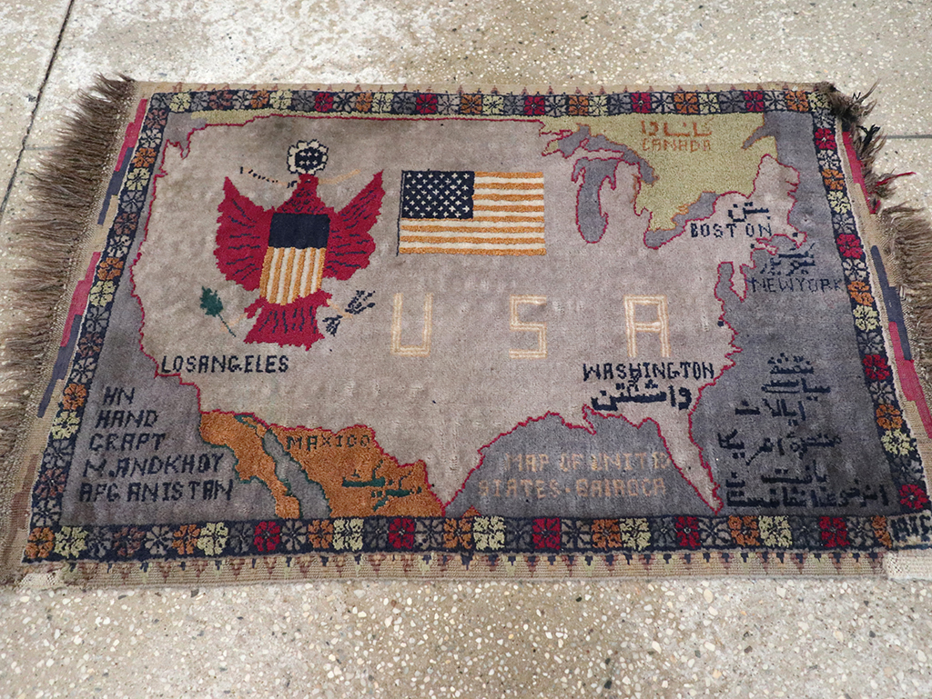 Vintage Afghan Pictorial Map Rug, No.33050 - Staging