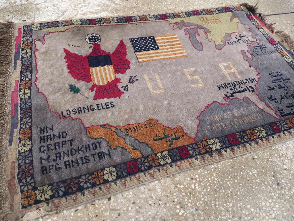 Vintage Afghan Pictorial Map Rug, No.33050 - Staging