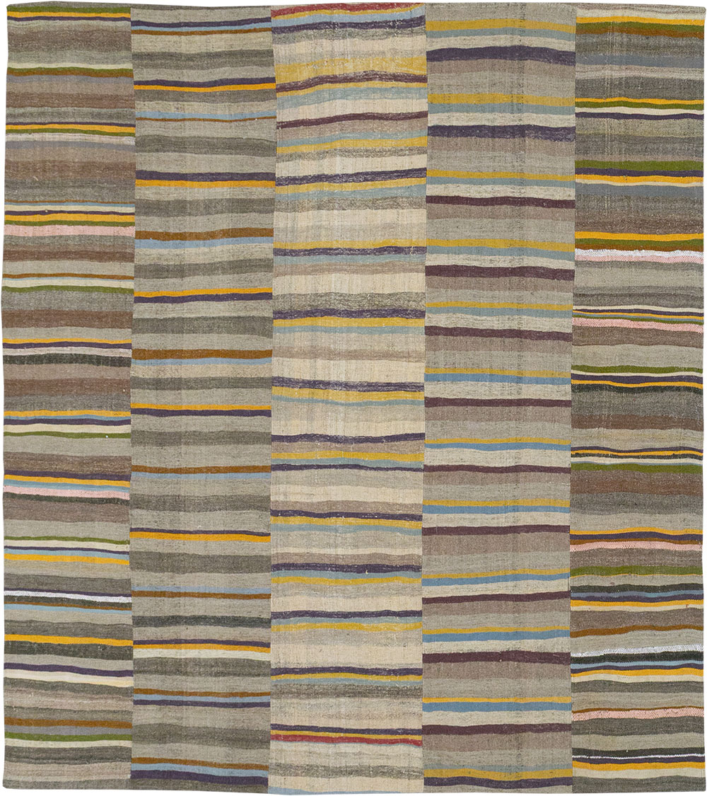 Vintage Turkish Flatweave Kilim Room Size Carpet, No.33094 - Staging