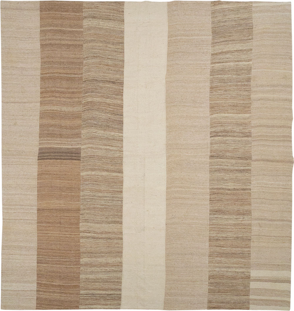 Vintage Turkish Flatweave Kilim Large Square Room Size Carpet, No.33101 - Staging
