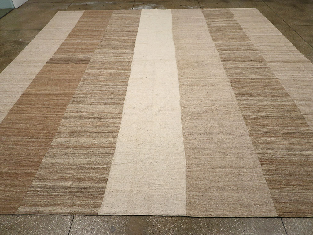 Vintage Turkish Flatweave Kilim Large Square Room Size Carpet, No.33101 - Staging
