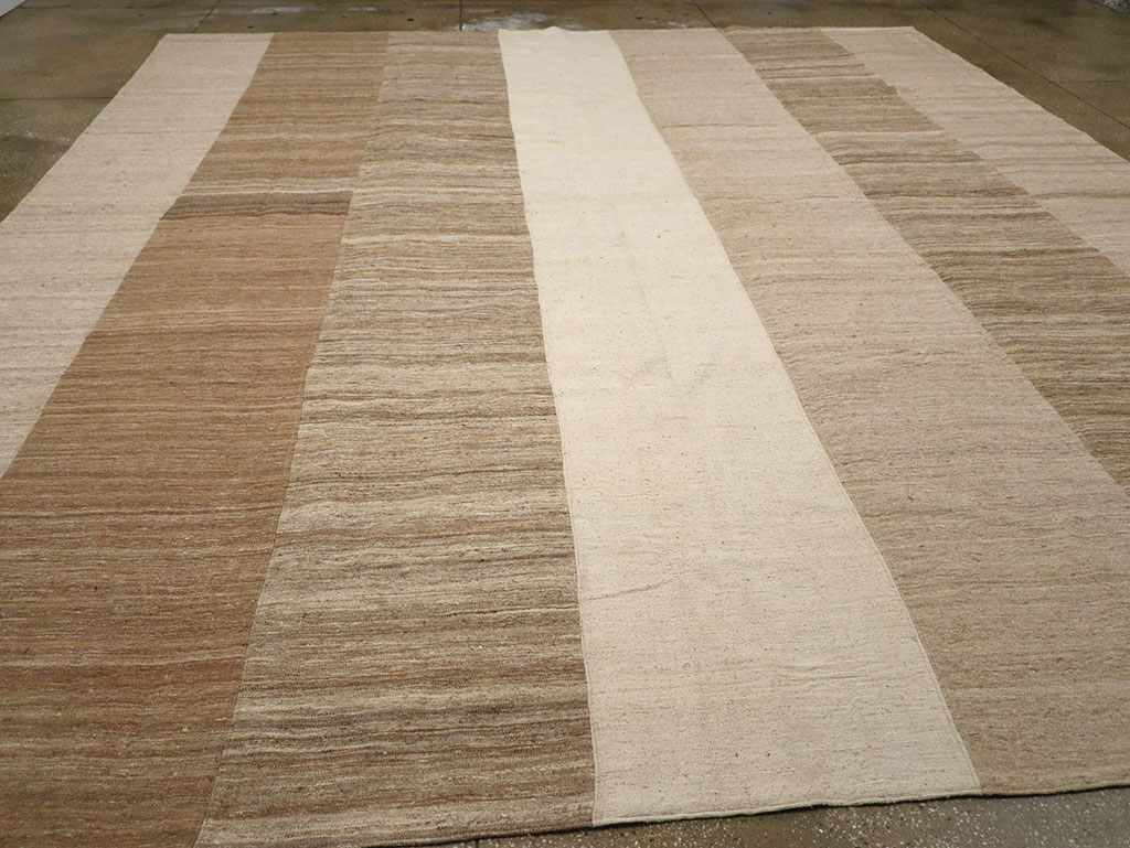 Vintage Turkish Flatweave Kilim Large Square Room Size Carpet, No.33101 - Staging