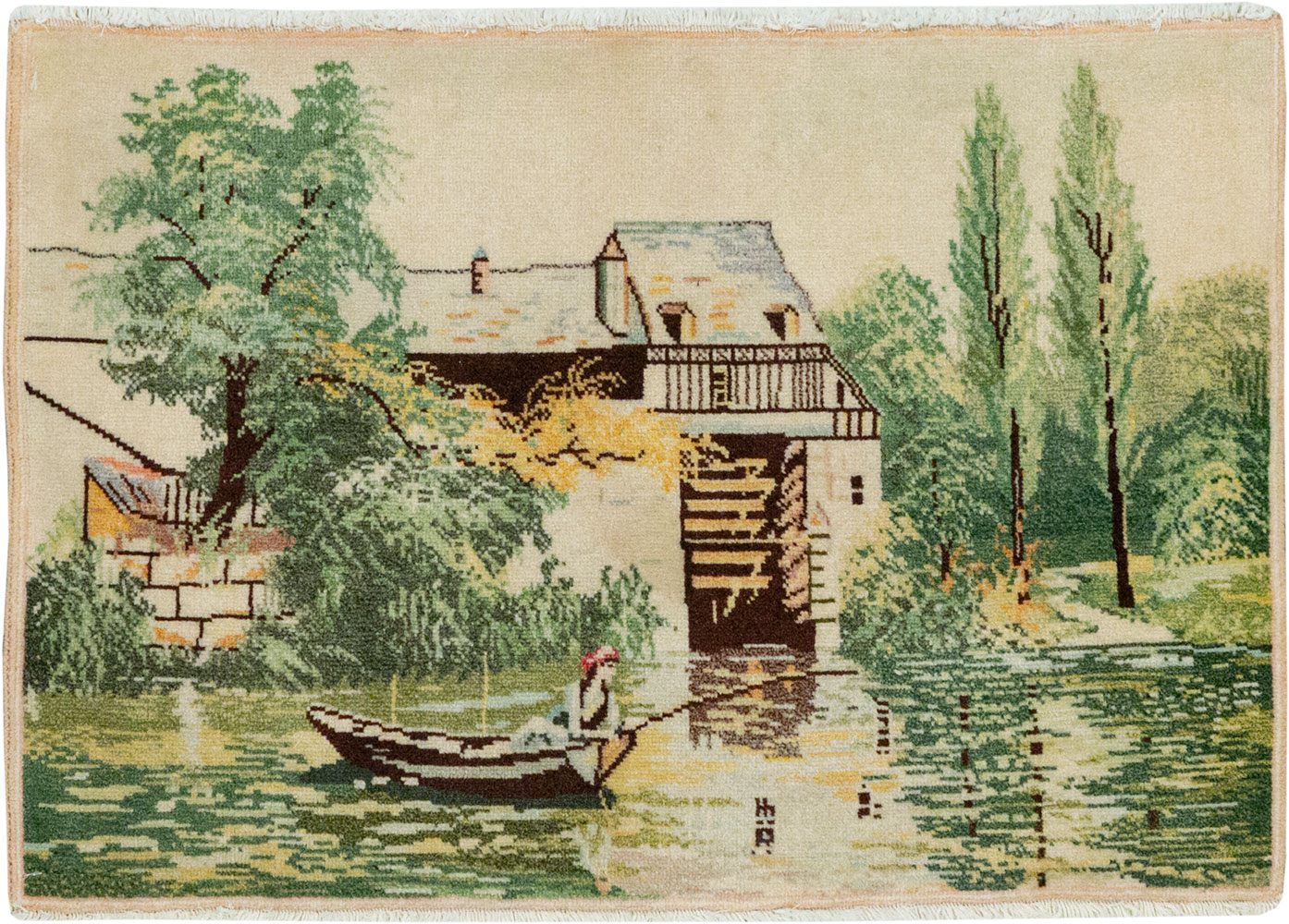 Vintage Persian Tabriz Pictorial Rug, No.33122 - Staging