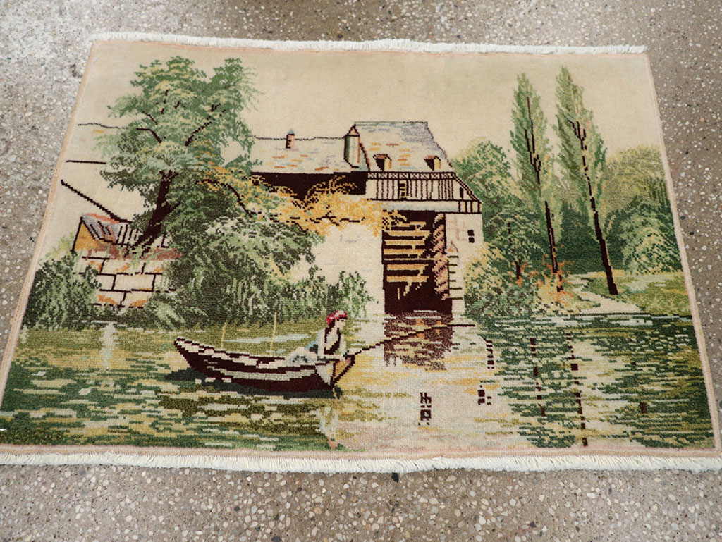 Vintage Persian Tabriz Pictorial Rug, No.33122 - Staging