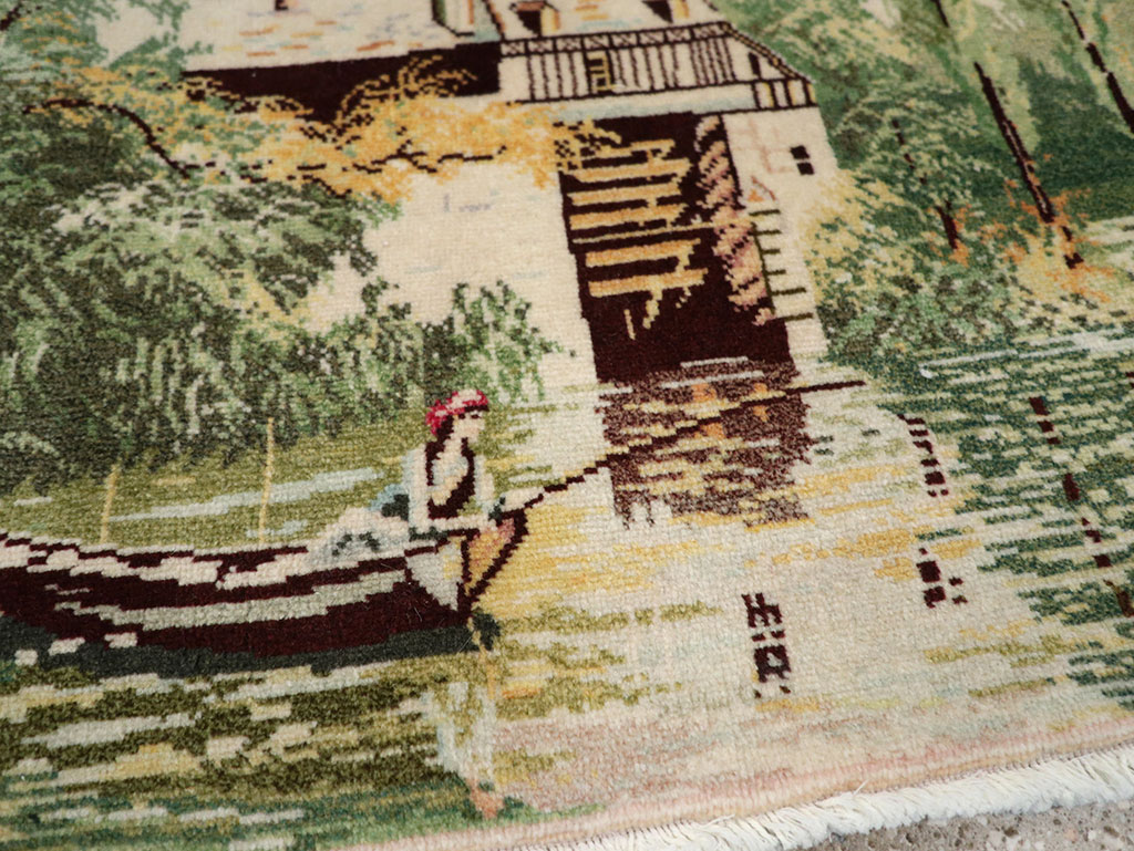 Vintage Persian Tabriz Pictorial Rug, No.33122 - Staging