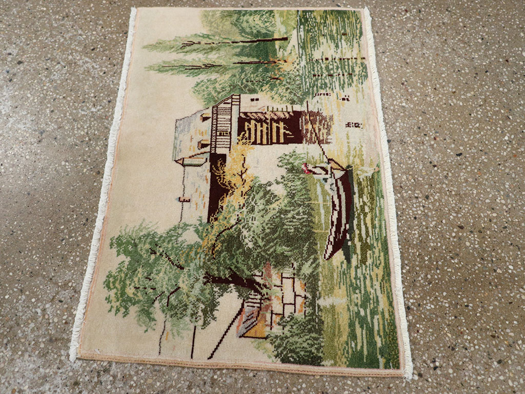 Vintage Persian Tabriz Pictorial Rug, No.33122 - Staging