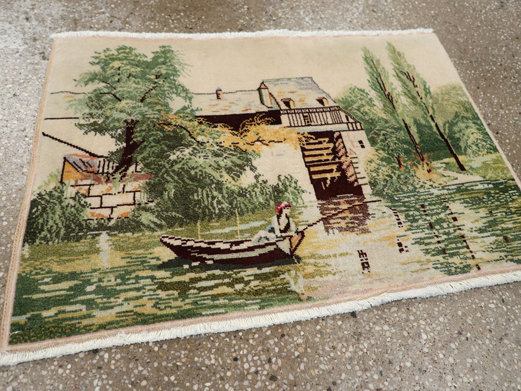 Vintage Persian Tabriz Pictorial Rug, No.33122 - Staging