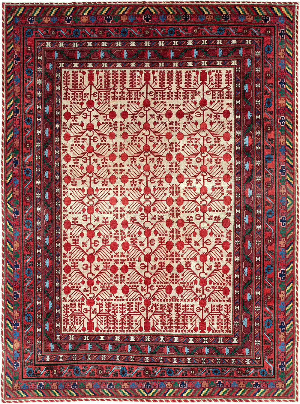 Vintage East Turkestan Khotan Room Size Carpet, No.33155 - Staging