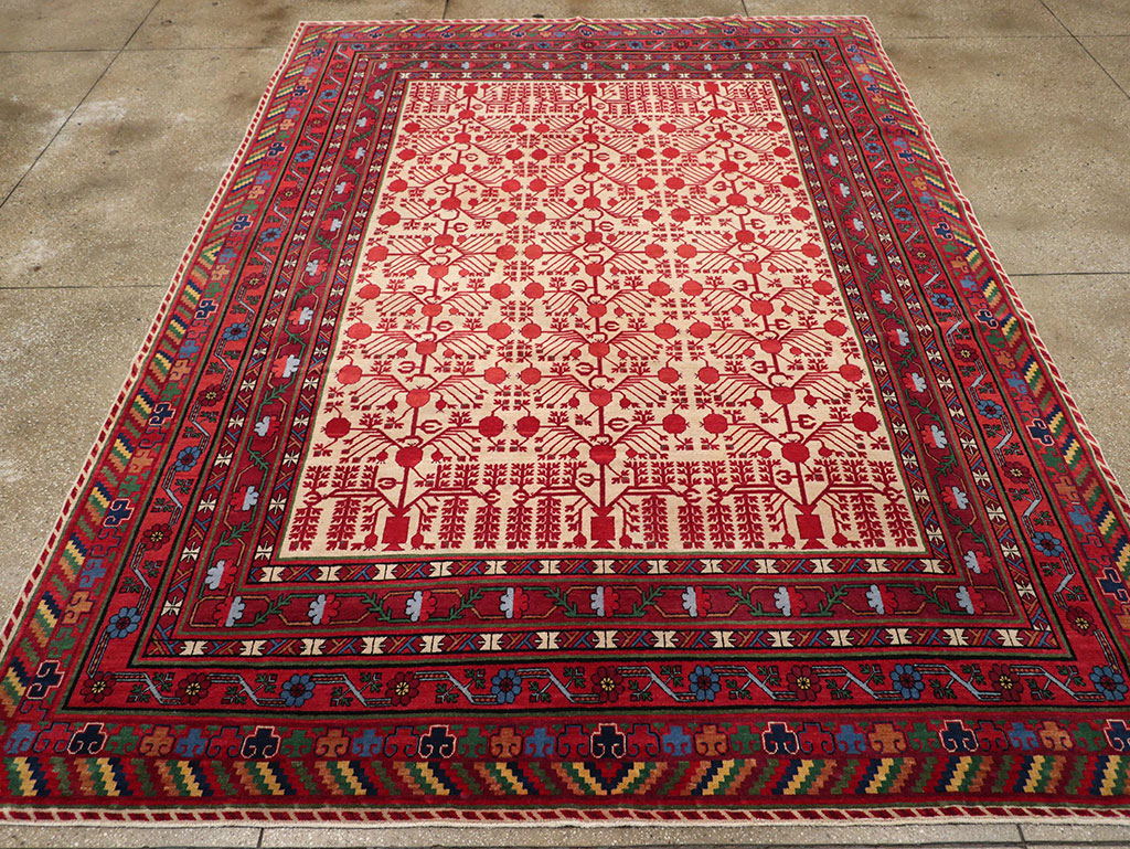 Vintage East Turkestan Khotan Room Size Carpet, No.33155 - Staging