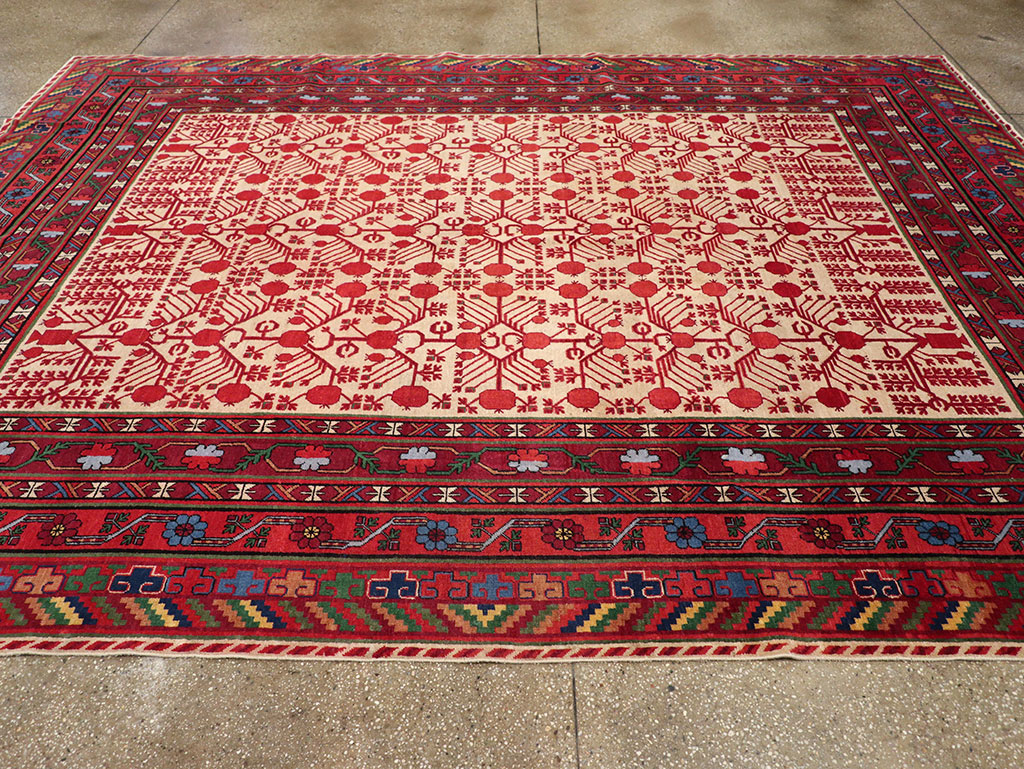 Vintage East Turkestan Khotan Room Size Carpet, No.33155 - Staging