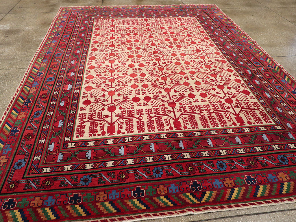 Vintage East Turkestan Khotan Room Size Carpet, No.33155 - Staging