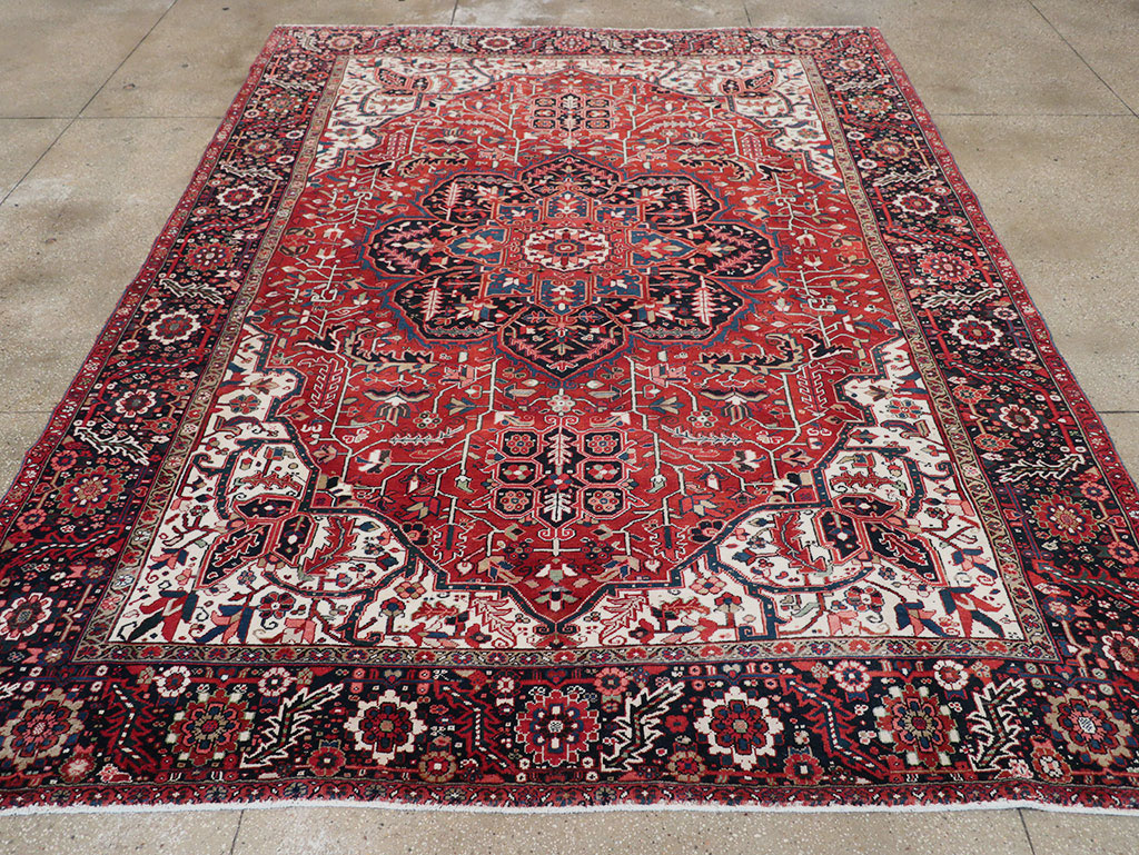 Vintage Persian Heriz Room Size Carpet, No.33168 - Staging