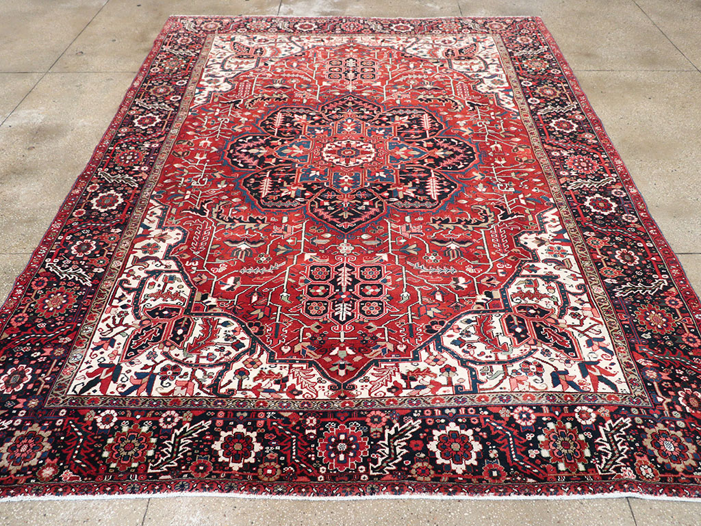 Vintage Persian Heriz Room Size Carpet, No.33168 - Staging