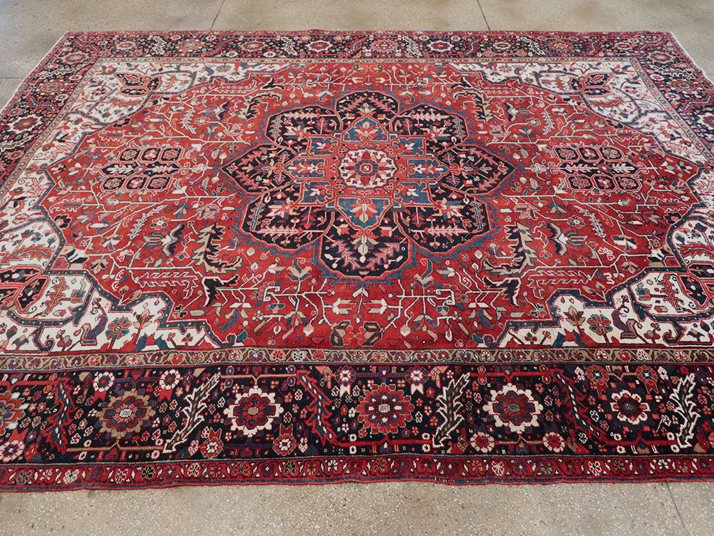 Vintage Persian Heriz Room Size Carpet, No.33168 - Staging