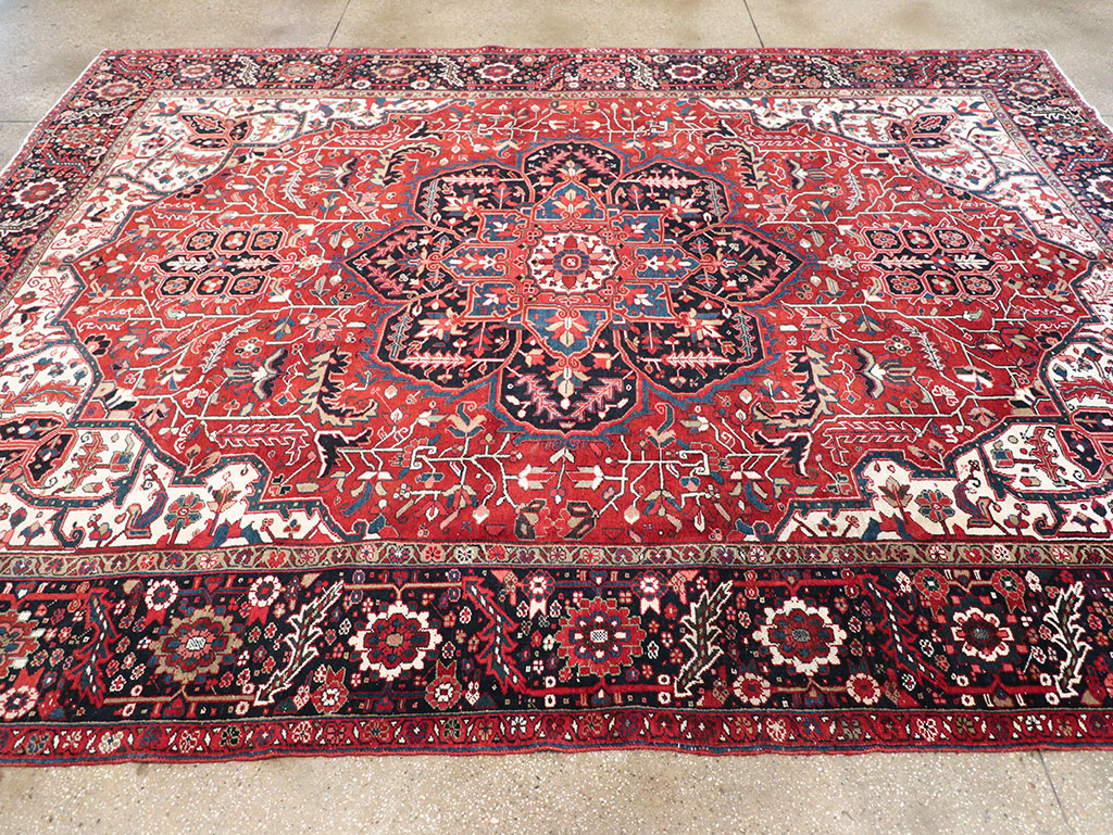 Vintage Persian Heriz Room Size Carpet, No.33168 - Staging