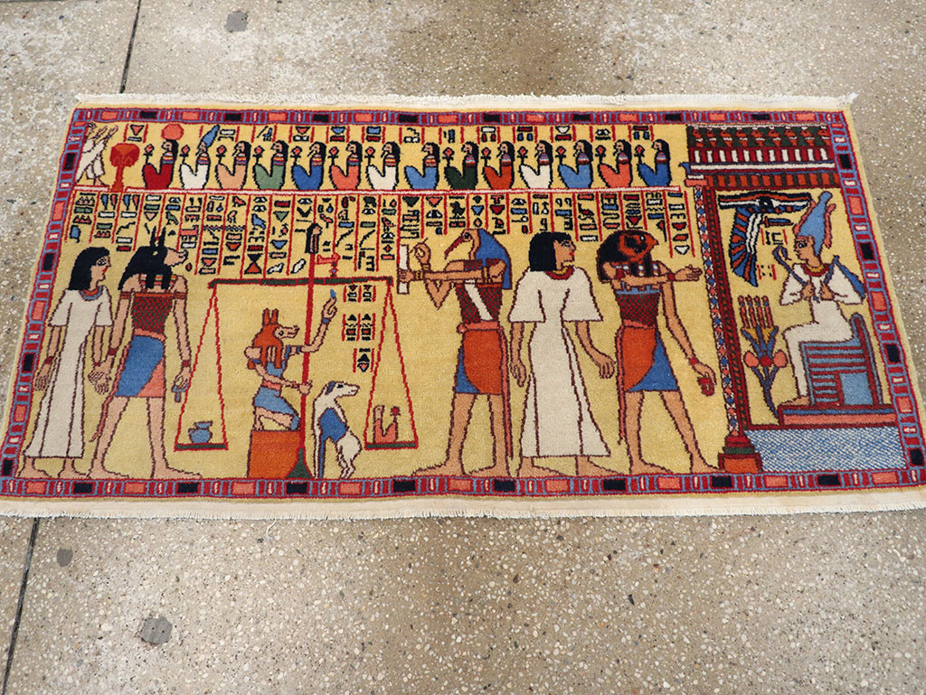 Vintage Egyptian Pictorial Throw Rug, No.33175 - Staging