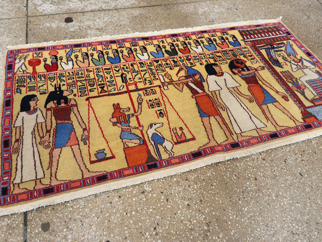 Vintage Egyptian Pictorial Throw Rug, No.33175 - Staging