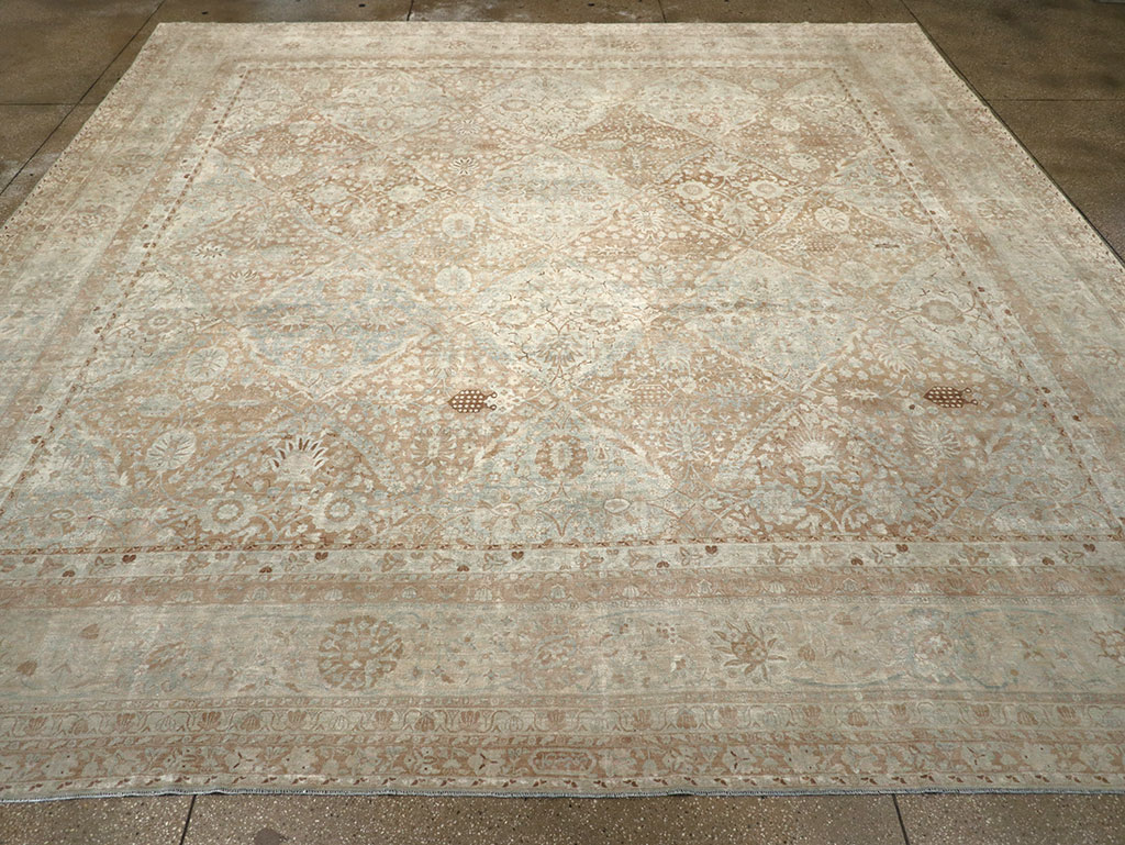 Antique Persian Lavar Kerman Square Large Room Size Carpet, No.33185 - Staging