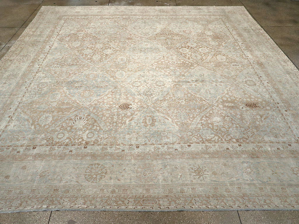 Antique Persian Lavar Kerman Square Large Room Size Carpet, No.33185 - Staging