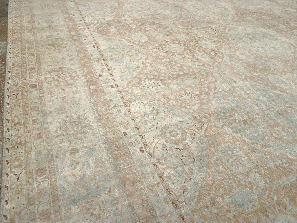 Antique Persian Lavar Kerman Large Square Room Size Carpet, No.33185 - Staging