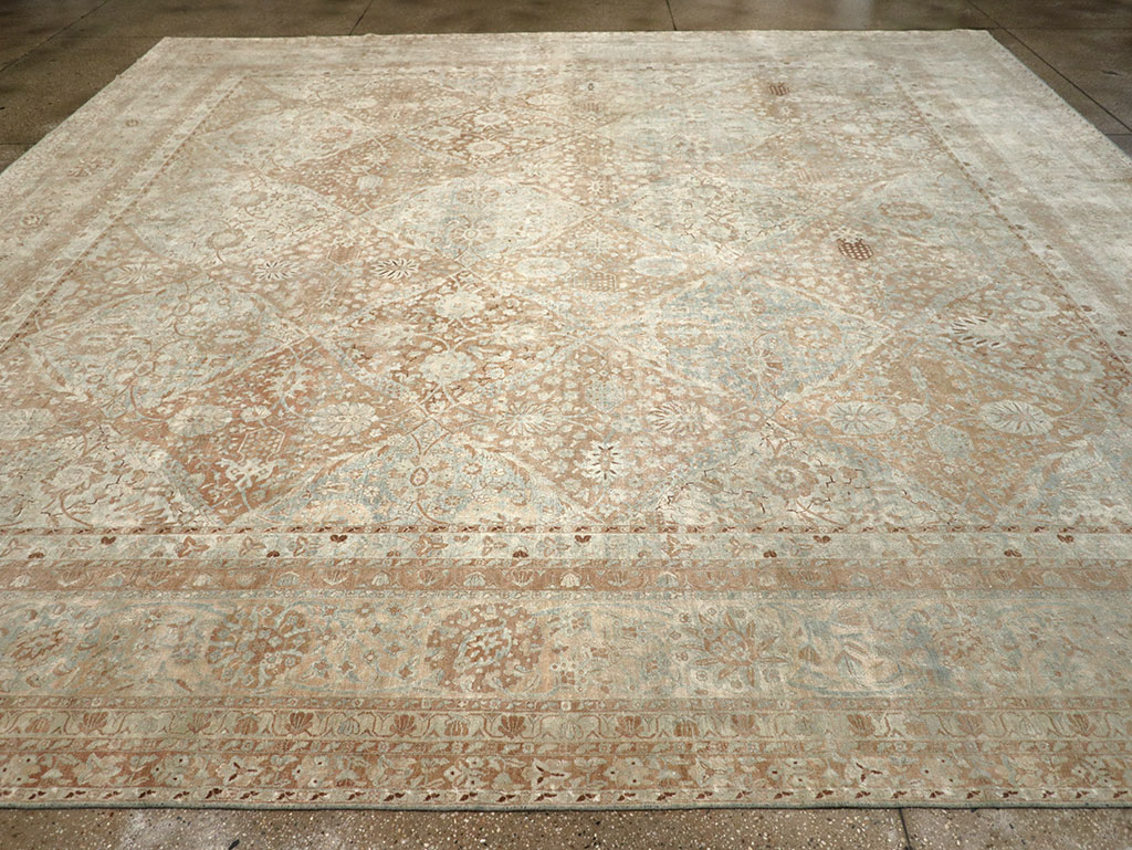 Antique Persian Lavar Kerman Square Large Room Size Carpet, No.33185 - Staging