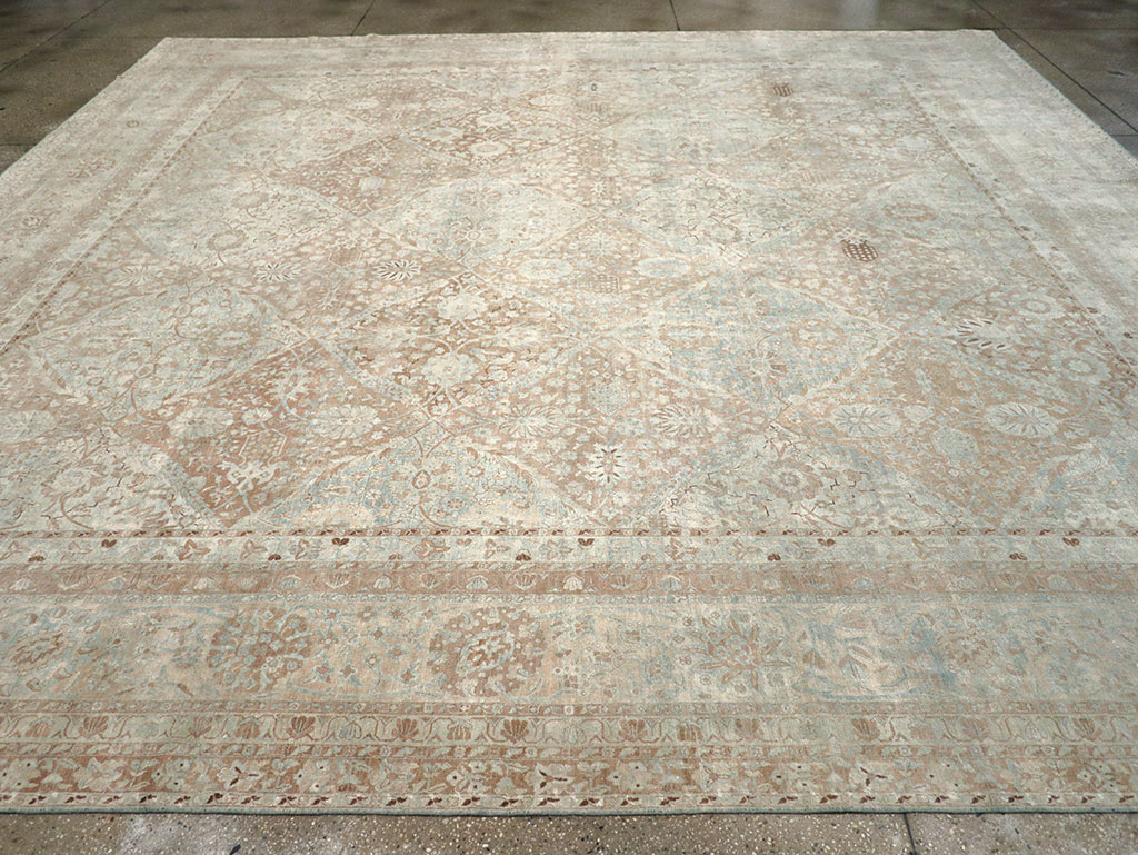 Antique Persian Lavar Kerman Large Square Room Size Carpet, No.33185 - Staging