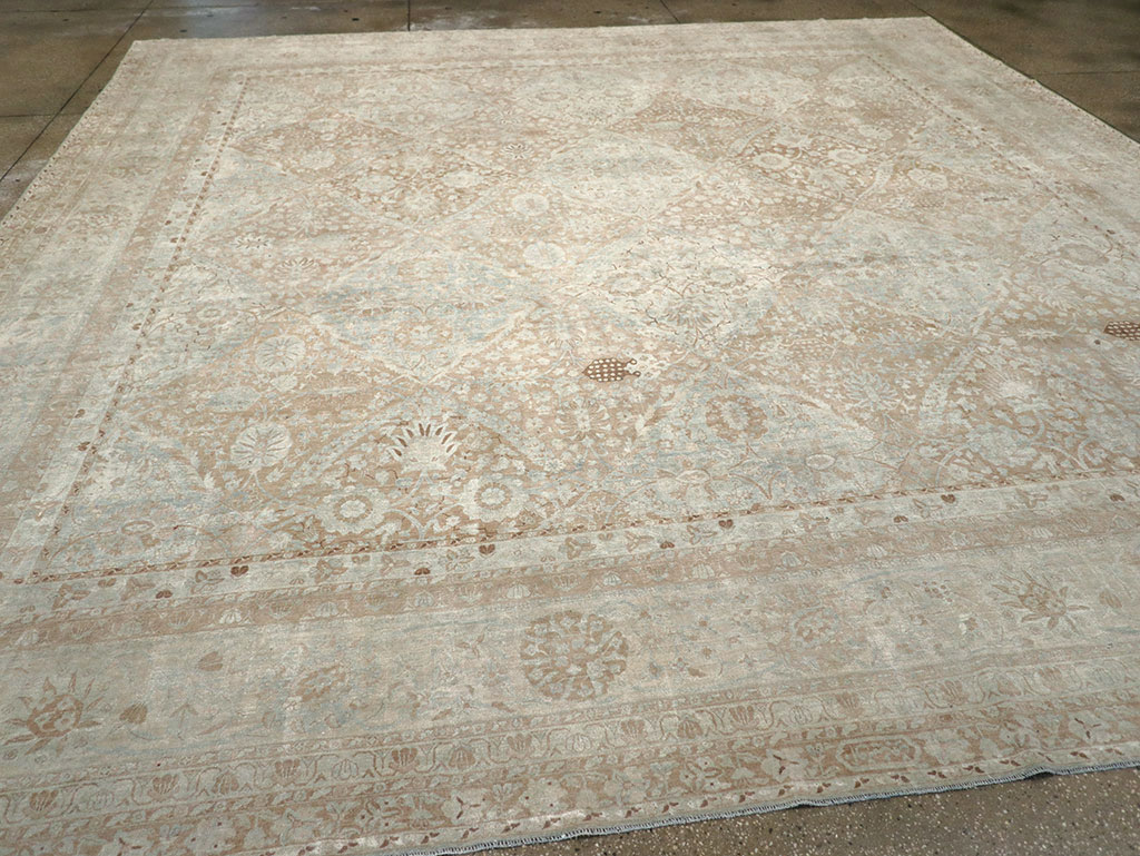 Antique Persian Lavar Kerman Large Square Room Size Carpet, No.33185 - Staging