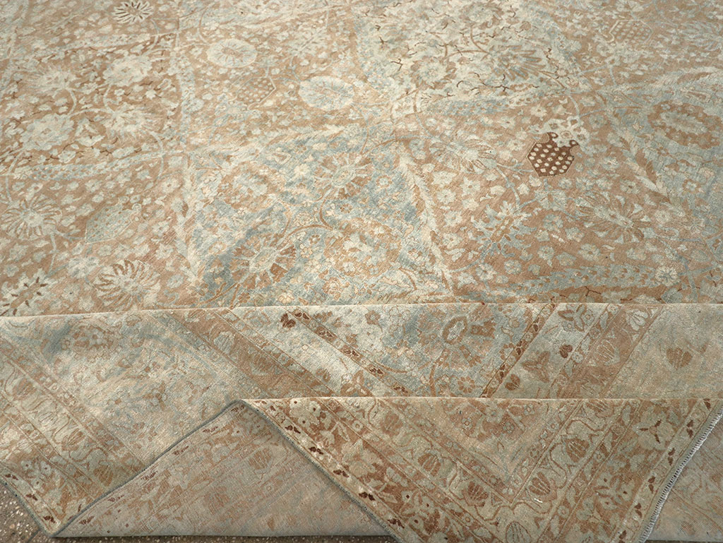 Antique Persian Lavar Kerman Square Large Room Size Carpet, No.33185 - Staging