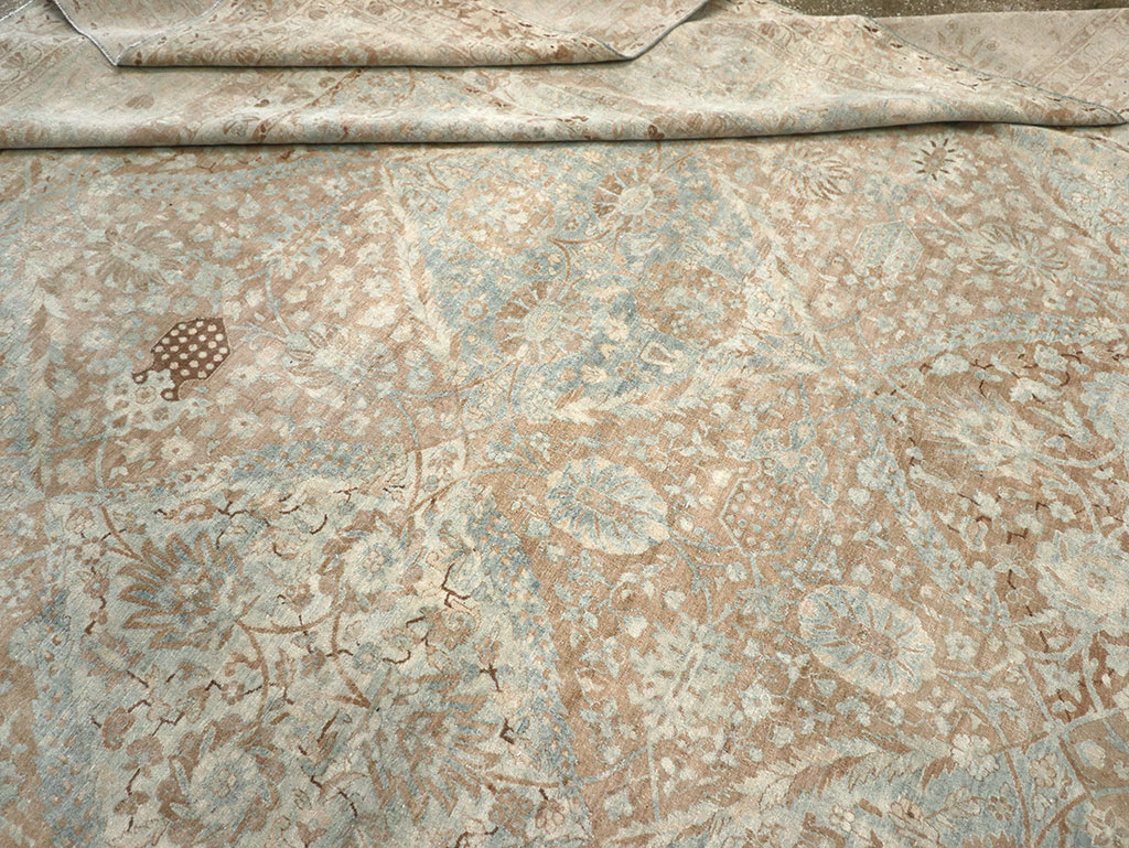 Antique Persian Lavar Kerman Square Large Room Size Carpet, No.33185 - Staging