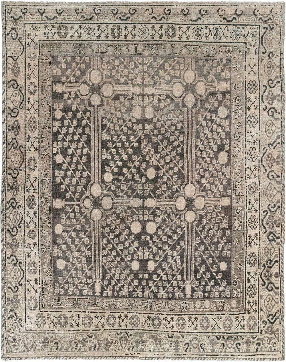 Antique East Turkestan Khotan Accent Rug, No.33189 - Staging