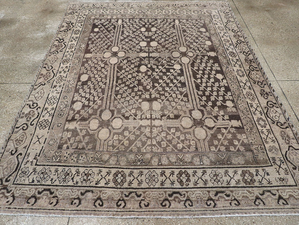 Antique East Turkestan Khotan Accent Rug, No.33189 - Staging