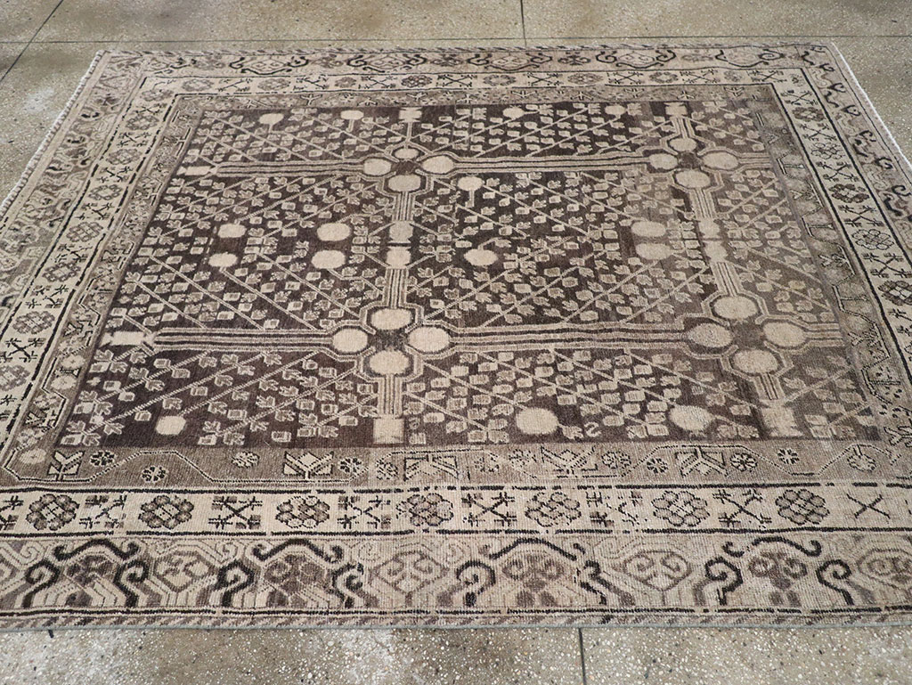 Antique East Turkestan Khotan Accent Rug, No.33189 - Staging