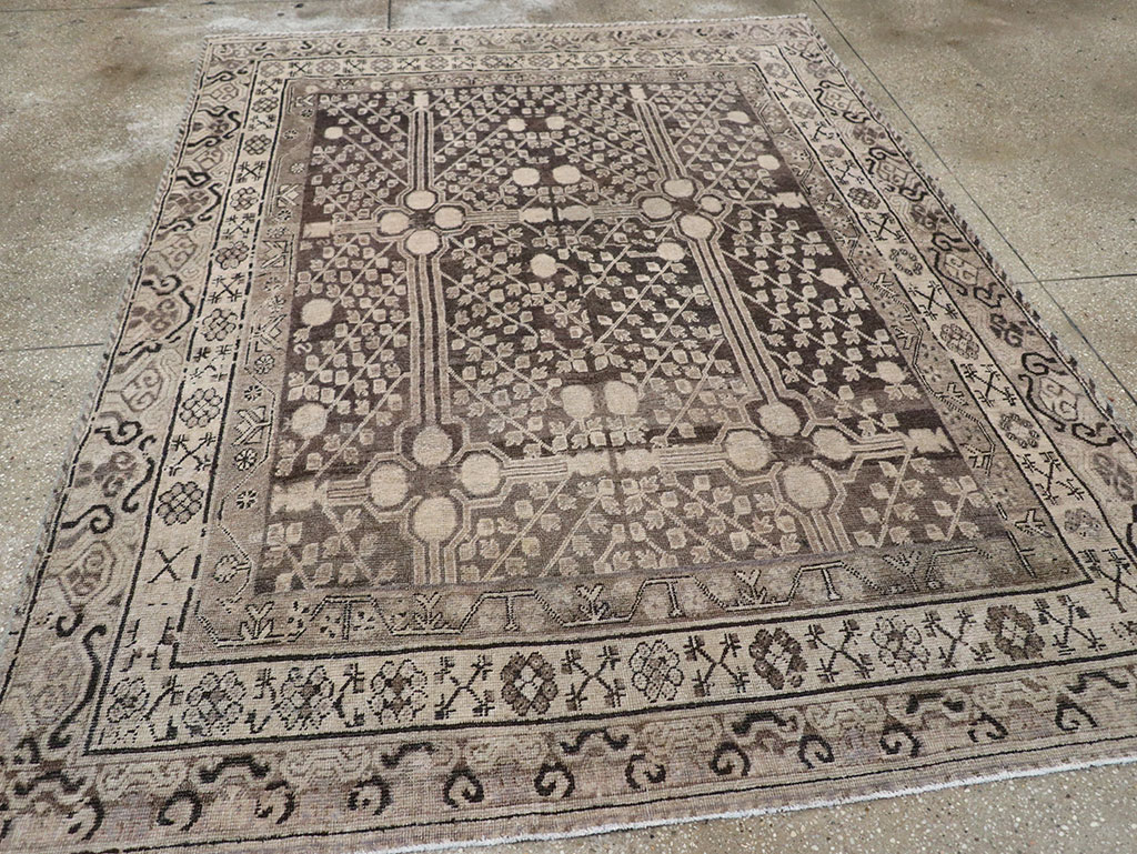 Antique East Turkestan Khotan Accent Rug, No.33189 - Staging