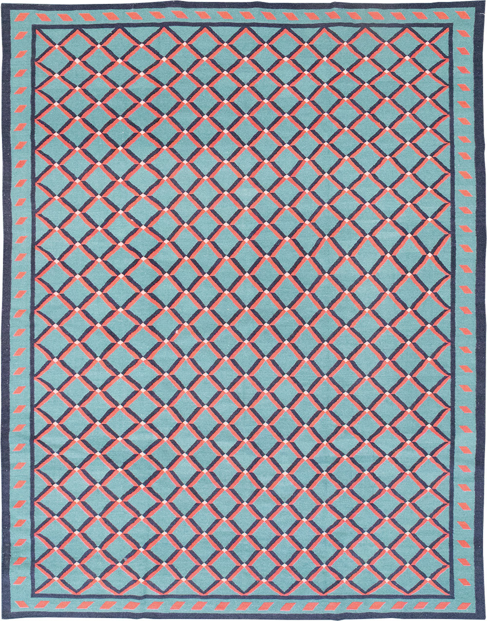 Modern Indian Flatweave Dhurrie Room Size Carpet, No.33202 - Staging