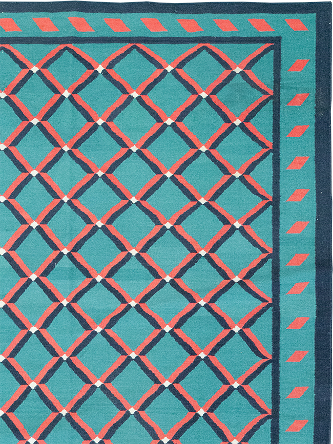 Modern Indian Flatweave Dhurrie Room Size Carpet, No.33202 - Staging