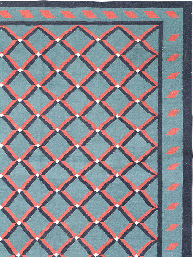 Modern Indian Flatweave Dhurrie Room Size Carpet, No.33202 - Staging