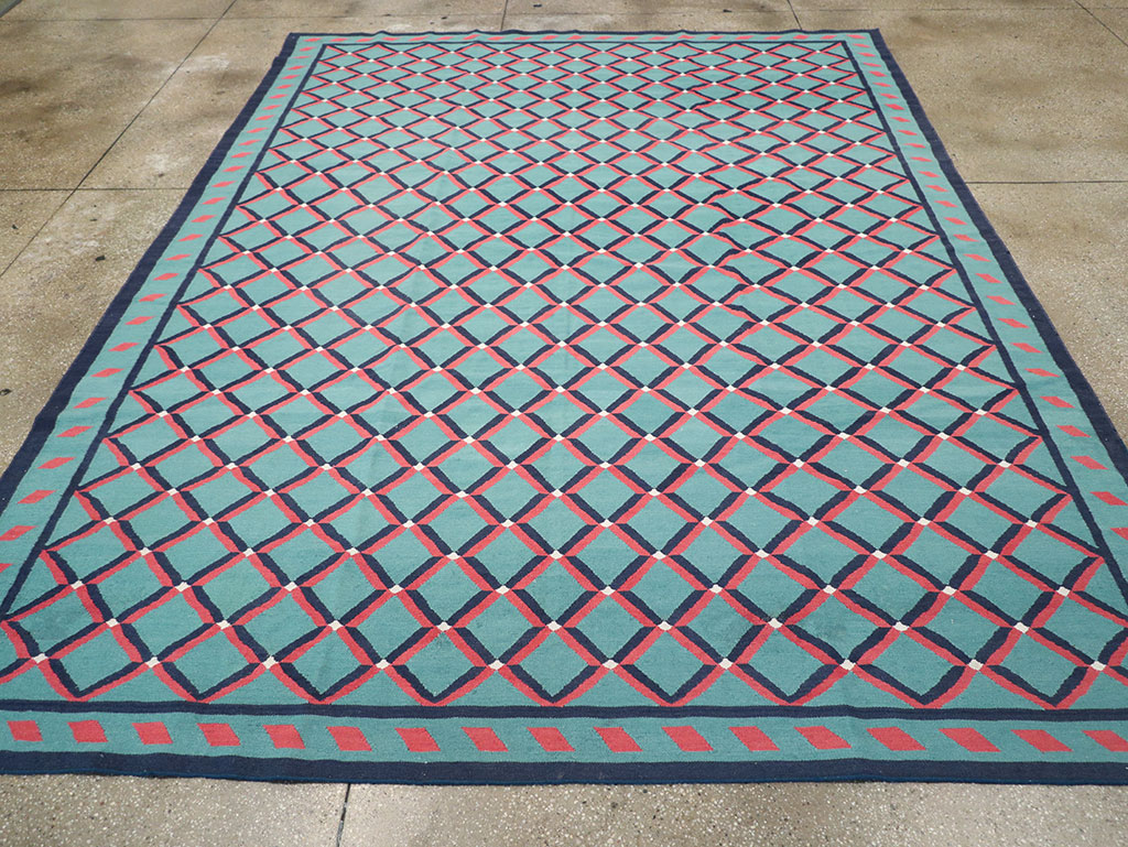 Modern Indian Flatweave Dhurrie Room Size Carpet, No.33202 - Staging