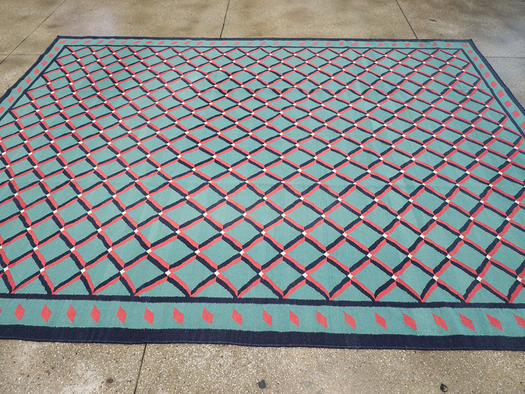 Modern Indian Flatweave Dhurrie Room Size Carpet, No.33202 - Staging