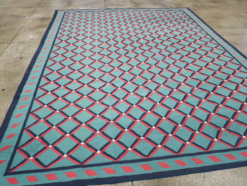 Modern Indian Flatweave Dhurrie Room Size Carpet, No.33202 - Staging