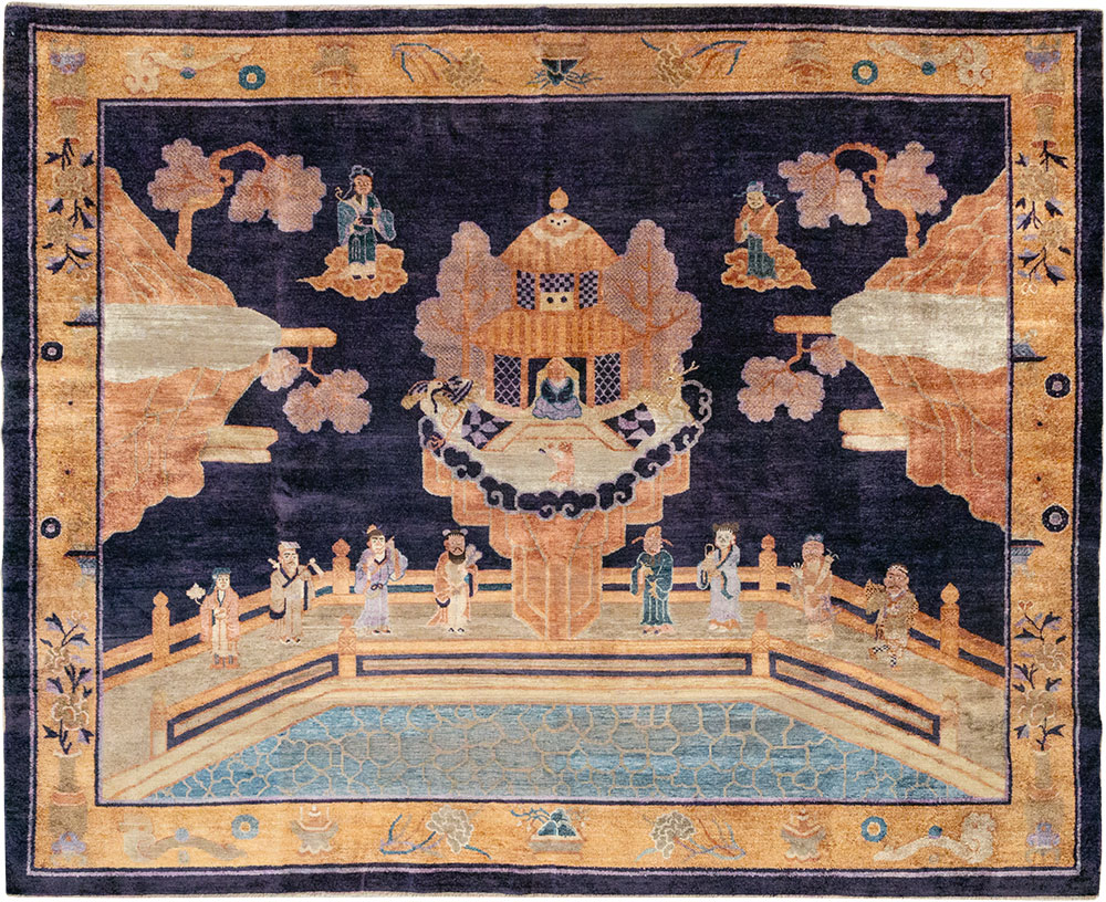 Antique Chinese Silk Pictorial Rug, No.33205 - Staging