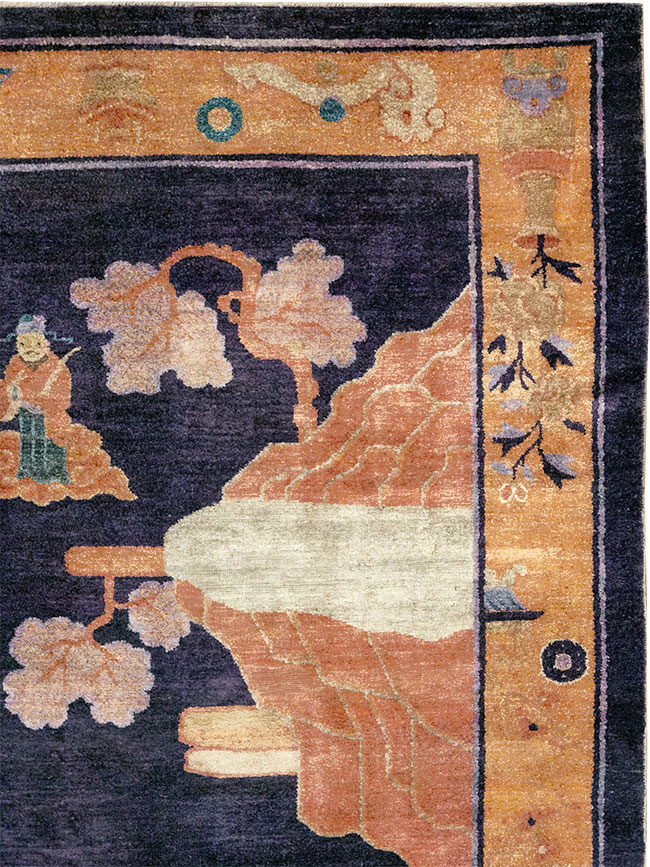 Antique Chinese Silk Pictorial Rug, No.33205 - Staging