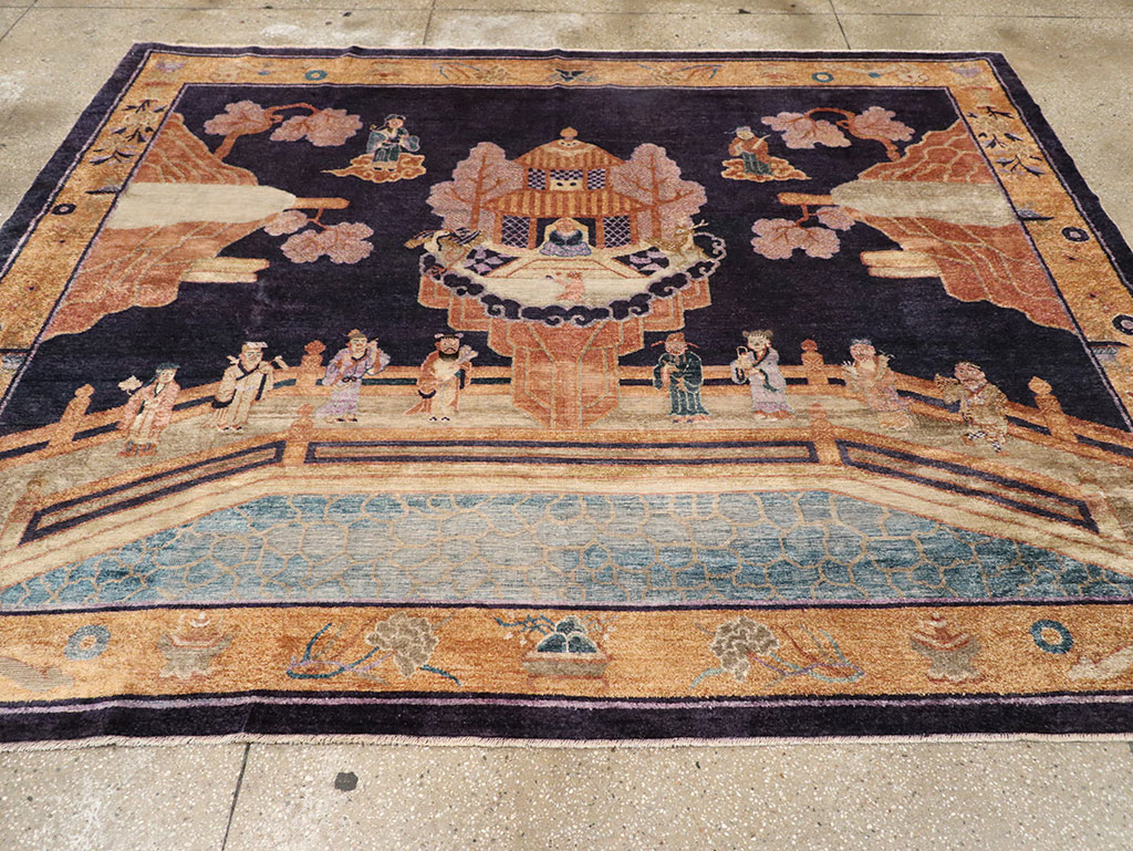 Antique Chinese Silk Pictorial Rug, No.33205 - Staging