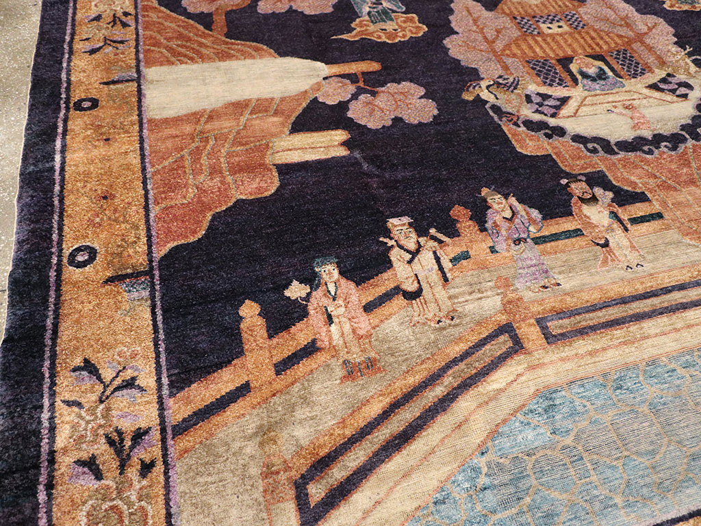Antique Chinese Silk Pictorial Rug, No.33205 - Staging