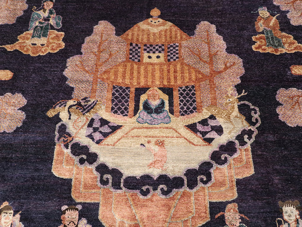 Antique Chinese Silk Pictorial Rug, No.33205 - Staging